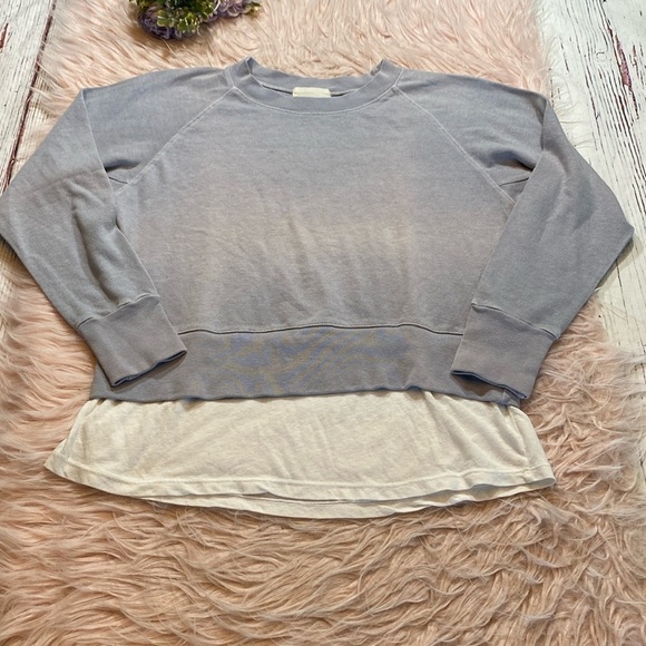 DONATING 11/1 Monrow Blue Layered Pullover Thin Sweatshirt sz XS - Picture 1 of 11